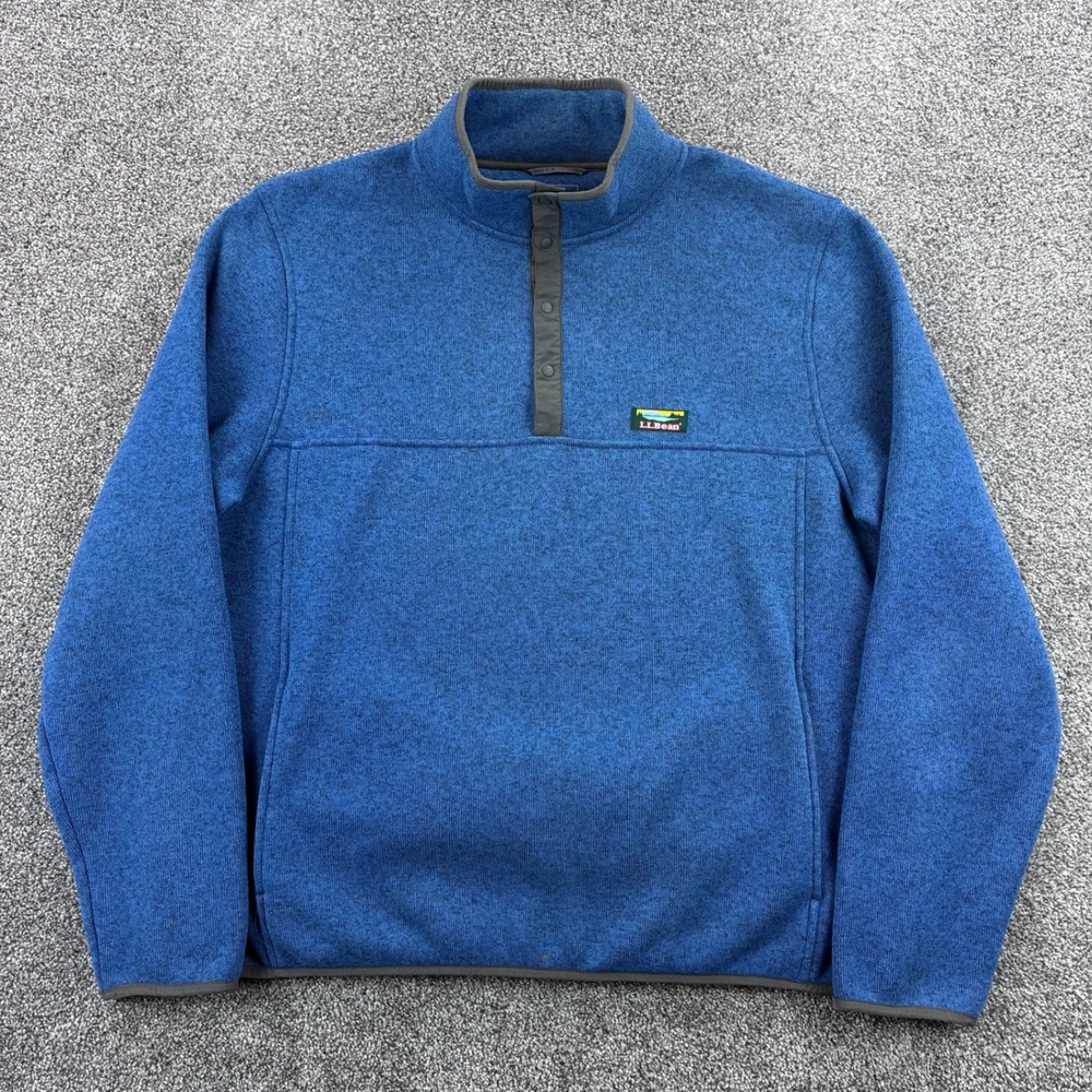 LL Bean Sweater Fleece Pullover Jacket‎ Mens XL Blue Snap T Neck 298050